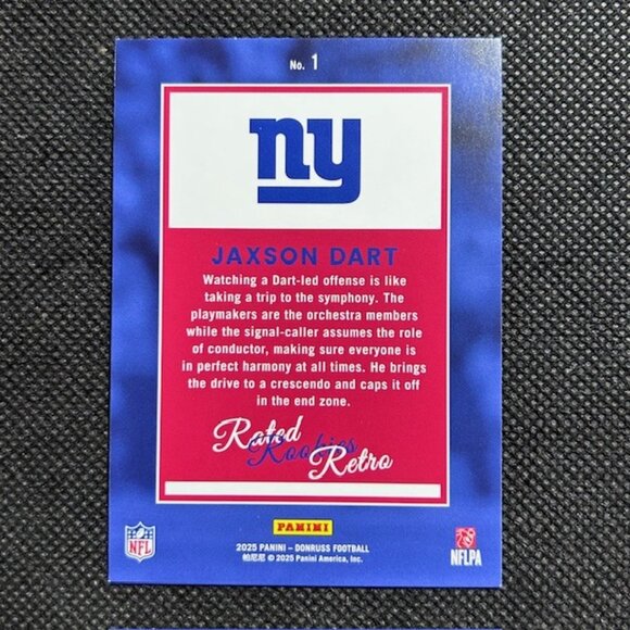2025 Panini Donruss Football Jaxson Dart RC Rated Rookies Retro #1 NY Giants - Picture 2 of 2